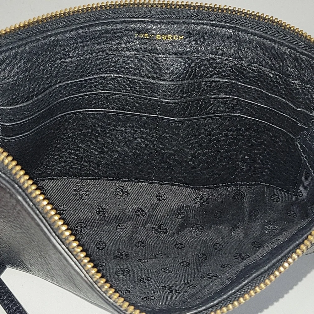 Tory Burch Black Leather Crossbody with Gold Chain Accents